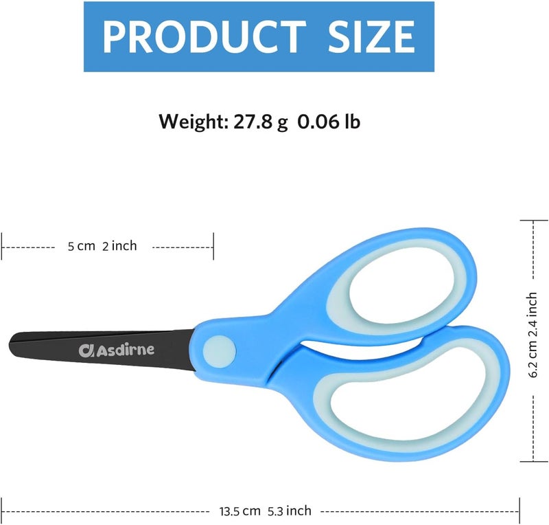 Asdirne Kids Scissors, Safety Children Scissors, Craft Scissors with Blunt Tip Stainless Steel Blades and Soft Grip, Great for Home and School,13.5cm, Blue - Image 4
